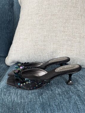 Circus by Sam Edelman Black Sequin Kitten Heel Mules